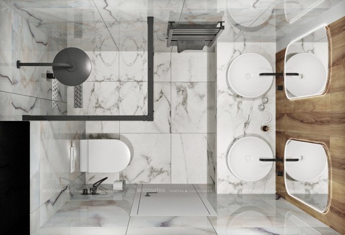 Дизайн Совмещённый санузел в стиле Современный в белом цвете №13094 - 2 изображение