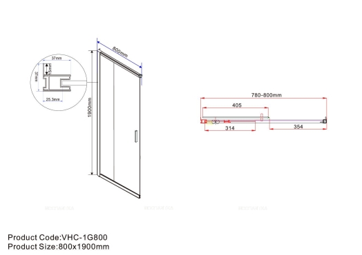 Душевой уголок Vincea Garda VSS-1G8012CLGM, 120*80, вороненая сталь, стекло прозрачное - 3 изображение