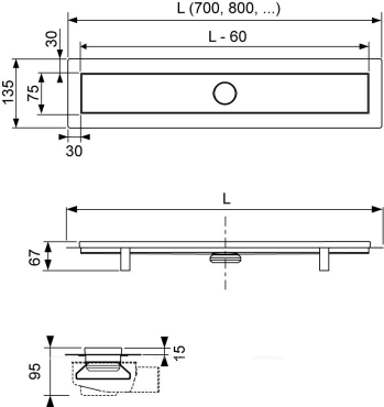 Комплект TECE Linus для душевого лотка с декоративной решеткой Straight, 80 см - 3 изображение