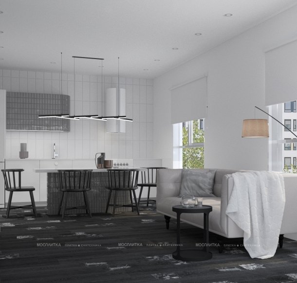 Дизайн Кухня-гостиная в стиле Современный в белом цвете №12999 - 6 изображение