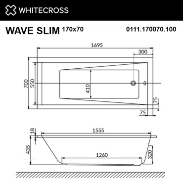 Акриловая ванна 170х70 см Whitecross Wave Slim Line Nano 0111.170070.100.LINENANO.CR с гидромассажем - 4 изображение