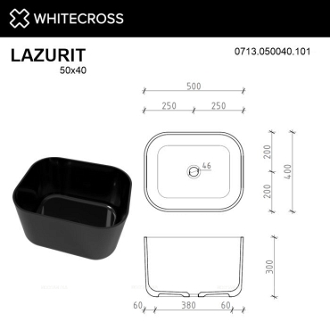 Раковина Whitecross Lazurit 50 см 0713.050040.101 глянцевая черная - 4 изображение