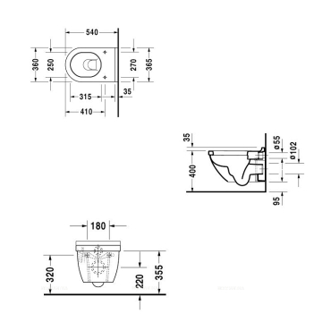 Унитаз подвесной Duravit Starck 3 42250900A1 (2225090000) с вертикальным смывом крепление Durafix сиденье микролифт - 2 изображение