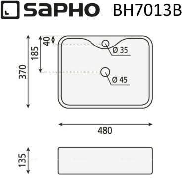 Раковина-чаша 48 см Sapho Balena BH7013B матовый черный - 7 изображение
