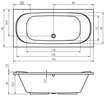 Акриловая ванна Riho Taurus 170 см - 3 изображение