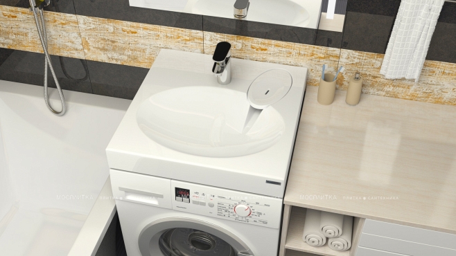 Раковина Paulmark Mond над стиральной машиной, белая, 60х55, с комплектом PM720431 - 2 изображение