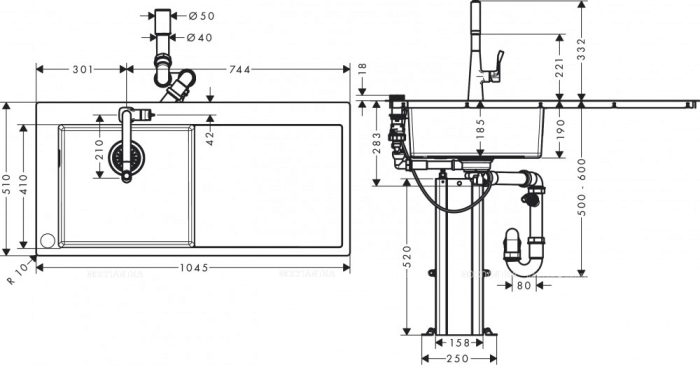 Кухонная мойка с встроенным смесителем Hansgrohe C71-F450-02 43229800, под сталь - 4 изображение