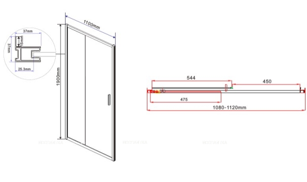 Душевая дверь Vincea Garda VDS-1G110CH 110 см хром, стекло шиншилла - 8 изображение