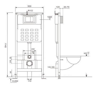 Комплект подвесной унитаз Abber Bequem AC1100 с микролифтом + система инсталляциии AC0105 с кнопкой смыва AC0121 - 7 изображение