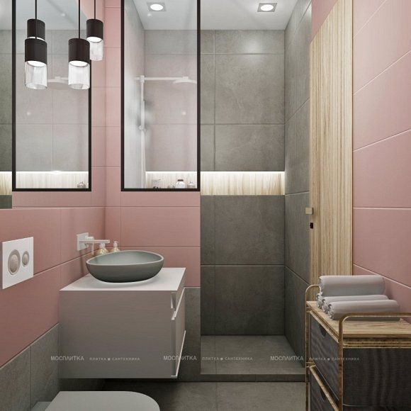Дизайн Совмещённый санузел в стиле Современный в розовым цвете №12317 - 8 изображение