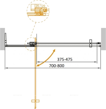 Душевая дверь в нишу 70/80 см Cezares SLIDER-B-1-70/80-C-NERO, стекло прозрачное - 2 изображение
