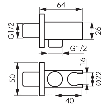Шланговое подключение Ferro G1/2 угловое с держателем для душевого шланга PKN15, хром - 2 изображение